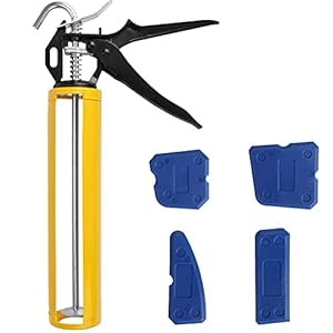 Caulking Tool Kit and Gun Achort Hand Caulking Gun for Bathroom Kitchen and Frames Manual Epoxy Applicator Gun 300ML Silicone with 4PCS Sealant Finishing Tool Grout Scraper Trimming Set