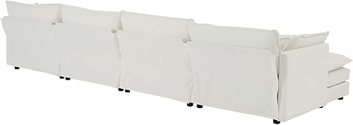 Miniatura 6 de KIVENJAJA Sofá modular en forma de U de gran tamaño, sofá nube de felpilla de 4 plazas con 2 otomanastumbonas y 6 almohadas para sala de estar,