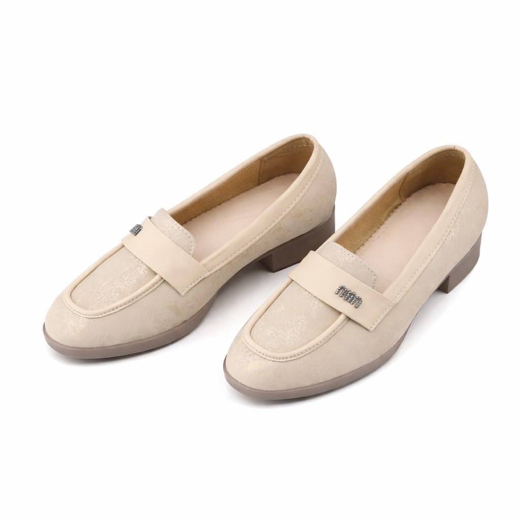 yuvrato baxi Women’s Formal Loafers for Office Wear | Beige Slip On Comfortable Low Heel Casual Walking Shoes | Faux Leather Material & TPR Sole.-picture-34