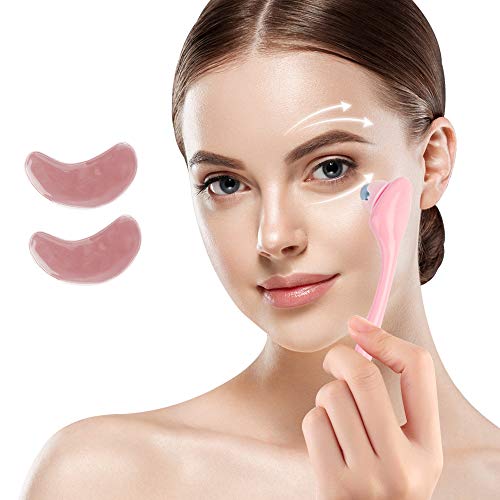 Eye Roller Eye Massager Skin Care Massage Tool for Eye Puffiness & Eye Bag, Black Circle, Eye Massager Wand with Cooling Clay Eye Pad for Eye Therapy - Pink