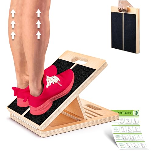 GrdnCare Wooden Calf Stretcher - Portable Slant Board for Calf Stretching - Bears 300 lbs - Adjustable Incline Board Physical Therapy Equipment - Reduce Injury Risk, Improve Foot, Leg & Ankle Mobility
