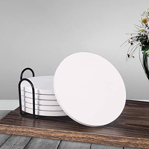 Abenkle FC2001A-BAI-6 Coasters For Drinks With Holder For Coffee Table, Absorbent Coaster Sets Of 6, Drink Coasters With Marble Ceramic thumb #3