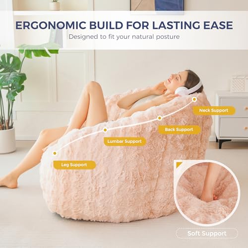 Image of MAXYOYO Giant Bean Bag Chair for Adults, Stuffed Shell-Shaped Large Bean Bag Couch, Cozy Living Room Chair with Filler, Floor Sofa Lazy Sofa for Bedroom Living Room, Pink