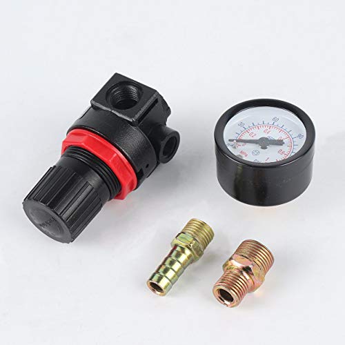 BIYI Mini 1/4 Thread 180PSI/12Bar Air Pressure Reducing Regulator Air Source Treatment Unit With Pressure Gauge Easy Installation (black)
