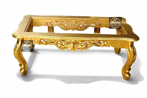 Image of Royal Carved Sofa Set | 3+1+1 Seater + Center Table Without Mirror| Antique with Floral Upholstery | Victorian Style Living Room Furniture Sofa Set Luxury Gold Finish 4-Piece