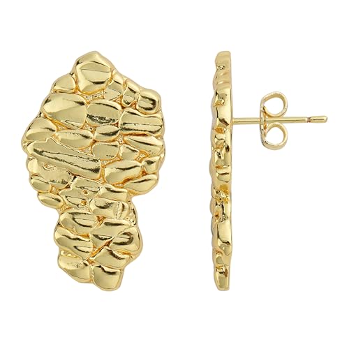 14k Gold Plated Rough Textured Cookie Nugget Stud Earrings For Men/Women Unisex2