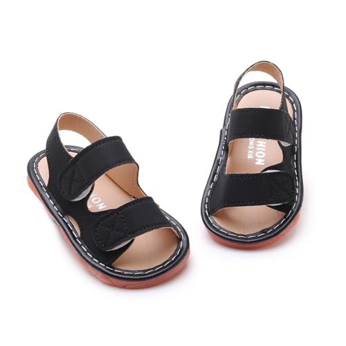 Image of WILLFUN Baby Boy Girl Summer Infant Squeaky Sandals Premium Rubber Sole Closed-Toe Non-Slip Shoes Toddler First Walkers
