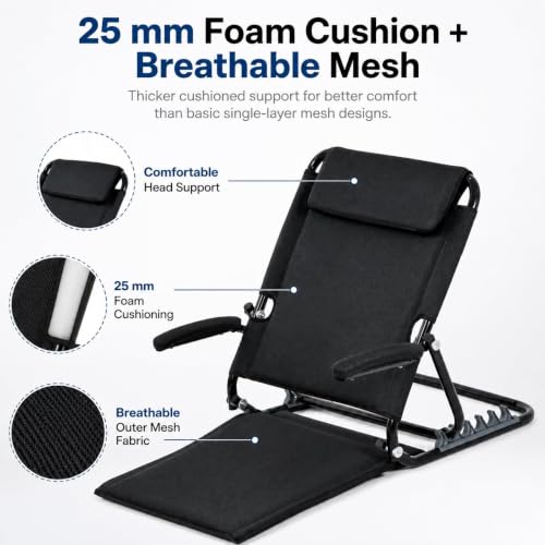 Image of EverActiv Adjustable Bed Back Support with Armrest, Foldable 6 Position Bed Rest Chair for Elderly, Reading, Resting & Recovery