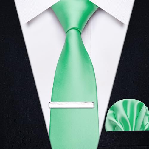 Image of YourTies Skinny Ties for Men Satin 2.4 inch Slim Necktie with Pocket Square Tie Clip Set Solid Color Wedding Party Business