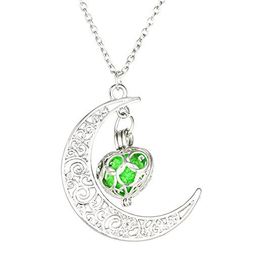 HOUSWEETY Aromatherapy Essential Oil Diffuser Necklace - Moon Locket Pendant,6 Refill Pads