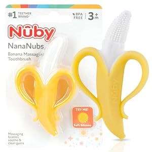 Nuby Nananubs Banana Massaging Teether – Baby Teething Toys 3 Months and Up, Silicone Teether for Sore Gums, Infant Toy, Baby Essentials, Brush, Travel Accessory, Gift for Babies