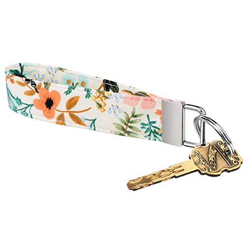Celokiy Pink Floral Cute Keychain Wristlet Lanyard, 100% Cotton Fabric Key Chain Bracelets for Women (C)