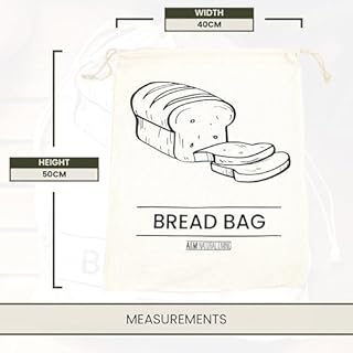 A&M Natural Living Bread Bag Storage Set of 2, 50cm x 40cm Cotton Bags for Homemade Bread, Reusable, Breathable and Eco Friendly with Drawstring Closure