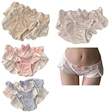 Cute Panties Underwear Bow Lace Soft Girl Sweet Lady Kawaii Candy color Sweet Lolita Bikini Soft Pure Cotton（4 Packs） (X-Large) White