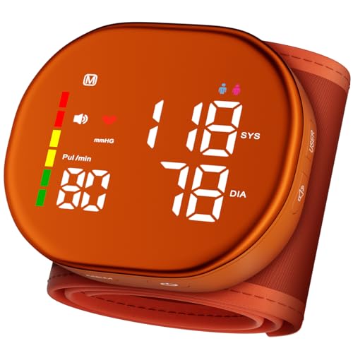 Image of Double love Wrist Blood Pressure Monitor for Home Use - Orange | Upgraded Large LED Screen, Dual User 240 Memories with Carrying Case, Voice Broadcast, Adjustable bp Cuff (5.3-7.6 inches)