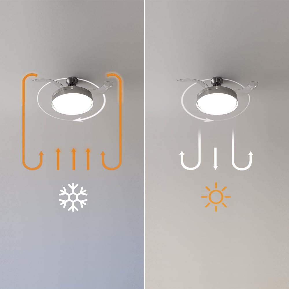 Cecotec Ventilateur de Plafond EnergySilence Aero 4280 Invisible Steel, Pales Rétractables, Lampe, Minuterie, 3 Tons de Lumière et Fonction Été-Hiver, 40 W, Diamètre 106 cm, Gris Acier
