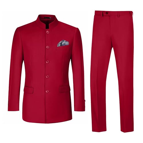 Men Suits Piece Slim Fit Mandarin Collar Suit Traditional