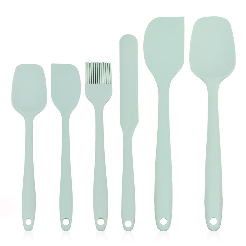 Lot de 6 spatules en Silicone for la Cuisine, la pâtisserie, Le mélange et la pâtisserie(Light Green)