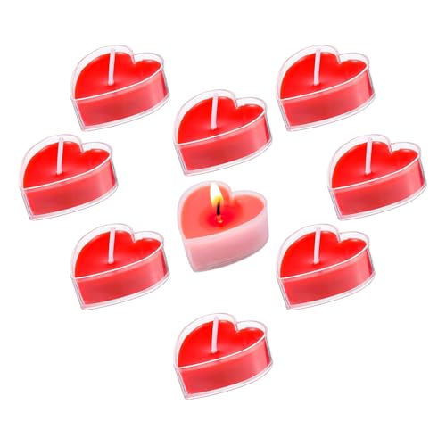 Bougies Parfumées en Forme de Cœur - Lot de 9 Bougies Rouges pour Événements Romantiques, Dîner aux Chandelles, Décoration de Mariage et Cadeaux