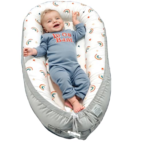 Baby Lounger for Newborn Cover - Newborn Lounger for 0-12 Months, Breathable & Portable Infant Lounger - Adjustable Cotton Soft Baby Floor Seat for Travel, Newborn Essentials(Grey)