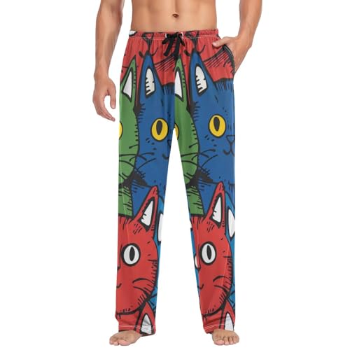 Men's Pajama Pants Comic Cats Colorful Sleep Pajama Lounge Pant with Pockets, Elastic Waistband3