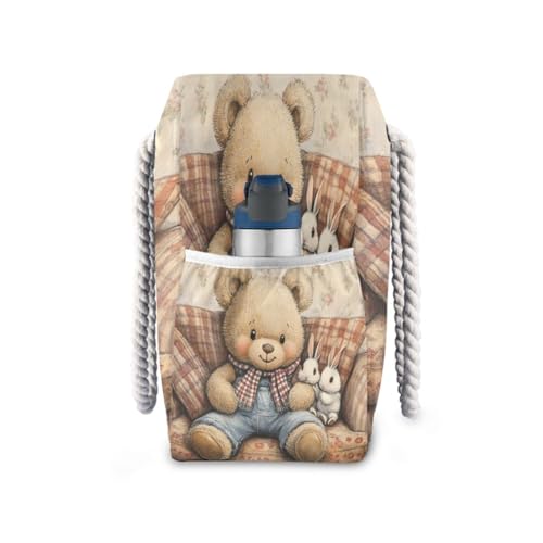 Teddy Bear Wearing Scarf Beach Bag & Travel Tote Bag Large Sandproof with Zipper Closure, Wet Pouch for Swim Gym Travel, Lightweight Foldable Outdoor Bag3