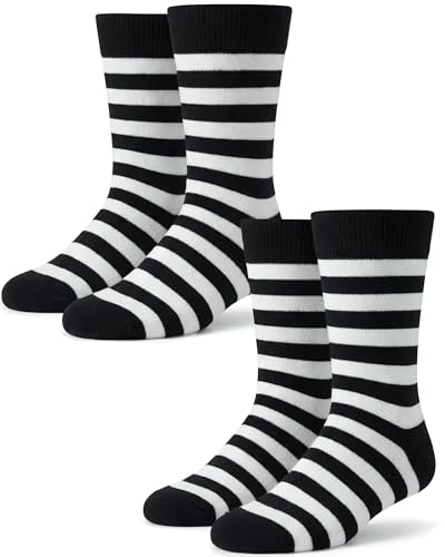 Syhood 2 Pairs Mens Dress Socks Fathers Day Combed Cotton Anti Odor Quick Dry Moisture Wicking Size 8-14 Crew Socks(Black and White Stripe)