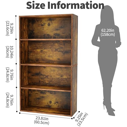 Image of HealSmart 4 Tier Bookcase, Industrial 5 Book Shelf, 9.2 inch D x 23.8 inch W x 42 inch H Tall Open Cube Storage Organizer for Home Office, Living Room, Bedroom and Dinning Room, Brown