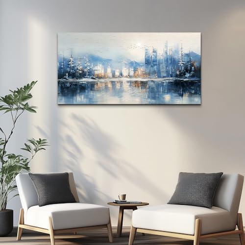 Canvas Wall Art for Living Room Wall Decor for Bedroom Office Wall Decorations Abstract Watercolour Painting The Blue Lake Pictures Artwork Room Aesthetic Home Decor Ready to Hang