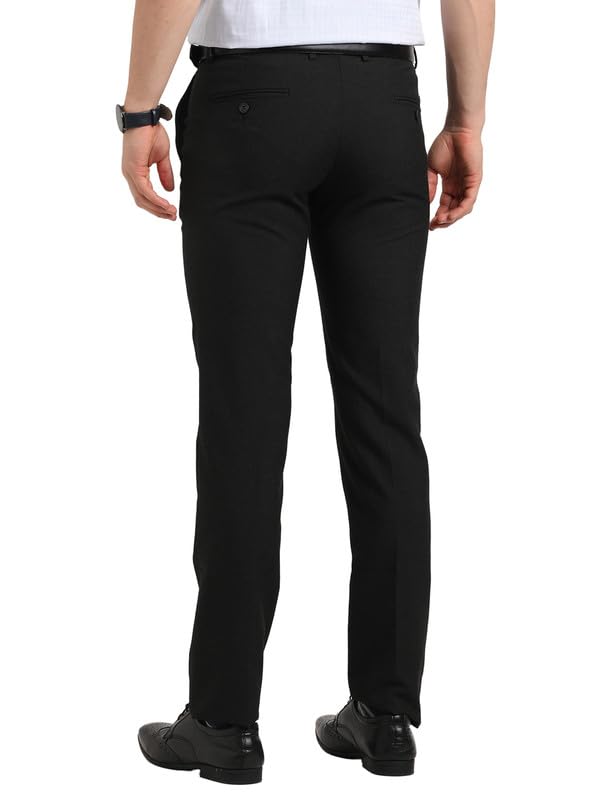 Image of Turtle Men Poly Viscose Charcoal Grey Solid Slim Fit Formal Trouser