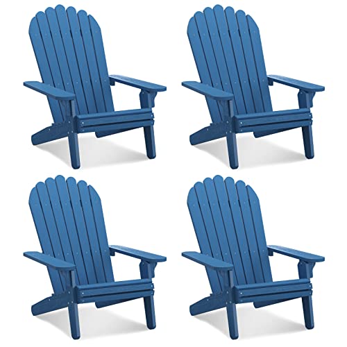 Dwvo Adirondack Chair Set Of 4, Weather Resistant Poly Resin Fire Pits Chair, Wood Grain Polystyrene Outdoor Chairs For Patio Pool Deck Lawn And Garden, Navy Blue #TOP16