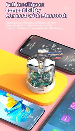 Image of Transparent Wireless Bluetooth Earbuds with RGB LED Charging Case, Touch Control, Hi-Fi Stereo Sound, ENC Noise Reduction, Type-C Fast Charging, TWS Earphones for Android & iOS (White)