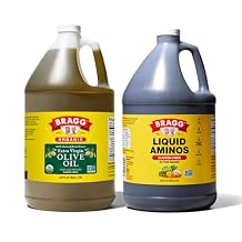 Bragg Organic Extra Virgin Olive Oil 128oz and Liquid Aminos All Purpose Seasoning 128oz Bundle