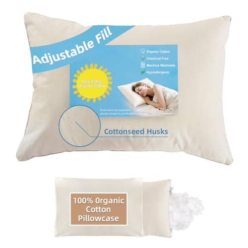 LOFE 20x26 Organic Pillow with 100% Organic Cotton Pillowcase and Cotton Shell - Adjustable Loft Organic Standard Pillow, Soft Organic Non Toxic Pillow for Youth&Adult, Pearl Filling, Machine Washable