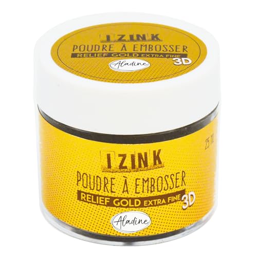 Aladine 10204 - Polvo de embosser Izink Gold Extra - Embossing - Efecto volumen 3D para álbumes de recortes y tarjetas creativas - Scrap en relieve, color oro extra - Bote de 25 ml