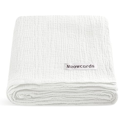 Image of meowcards Muslin Swaddle Blankets for Baby, Unisex Baby Boys Girls Essentials, Large 47 x 47 inches, Boho Receiving Blankets Newborn Registry Must Haves (White, Simple)