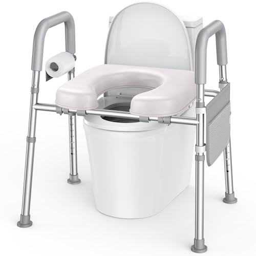 KEKOY Toilettensitzerhöhung mit Armlehnen 7-fach höhen & 3-fach breitenverstellbare WC-Sitzerhöhung Toilettenerhöhung für Senioren & nach Operationen passend für die meisten Toiletten Grau