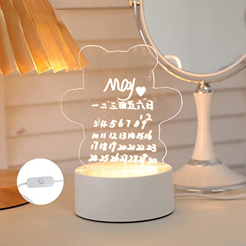 Creative Led Luminous Notepad Rewritable Message Board with LED Lights USB Power Night Light Whiteboard Children's Gifts Valentine's Day Creative Gifts (D)