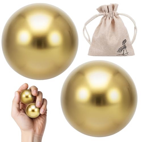LUMINFLY Brass Hand Exercise Balls, Set of 2, 1.5-Inch Metal Baoding Balls with Carry Pouch for Hand Strength