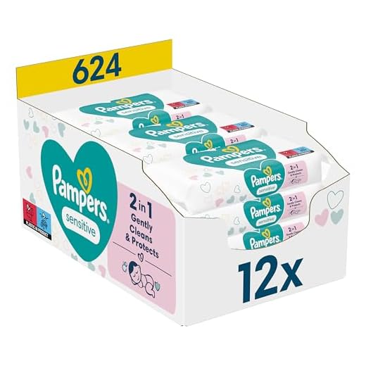 Pampers Sensitive Feuchttücher 12 Packungen (12 x 52 Stück), 624 Feuchttücher, ohne Duft, für eine sanfte und weiche Reinigung