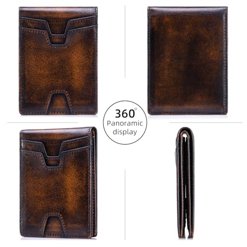 Image of Front Pocket Wallet for Men Slim Lightweight RFID Blocking Genuine Leather Bifold Thin Wallet with 10 Card Slots, Antiqued