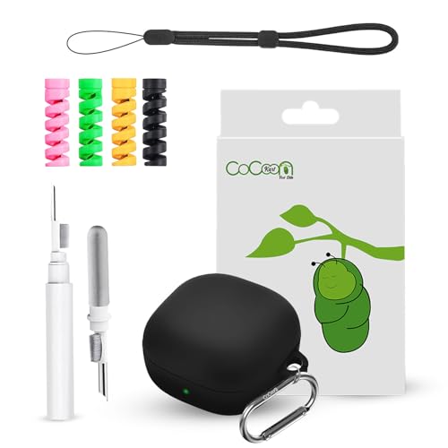 Image of Silicone Case Cover Compatible for Samsung Galaxy Core with Cleaner Kit,Lanyard & 4 Pcs Cable Protectors (Black)