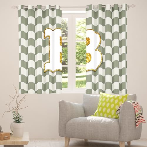 Image of Erosebridal Sage Green Checkered Window Curtains 42 inch Wx90 L Plaid Initial B Blackout Curtains for Bedroom Living Room,Personalized Monogram Window Treatments Grids Gingham Drapes Decor 2 Panels