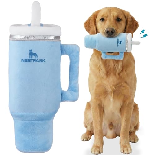 Nestpark Tumbler Cup Funny Dog Toy - Parody Plush Squeaky Crinkle Dog Toy (Chambray Blue)