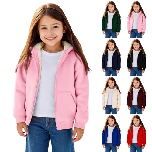 Girls Zip up Hoodie Jacket Kids Fleece Lined Thick Warm Hooded Sweatshirts Outwear Winter Coat with Pockets