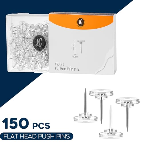 image for 150 Pack Clear Push Pins Tacks by Luxurecourt, Flat Head Thumbtacks fo