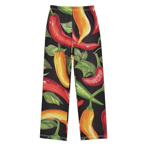 ZZXXB Chili with Leaves Boys Long Pants Soft Trousers Elastic Waist Kids Lounge Bottoms with Pockets S-XL