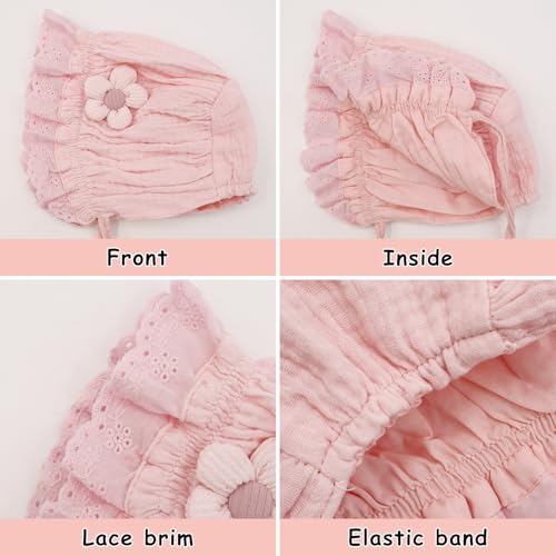 Baby Girls Bonnet Ultra Soft Breathable Lovely Bonnet Cap with 3D Flowers Adjustable Hats 0-12 Months4