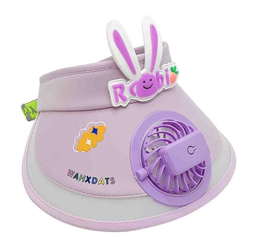 Cartoon Rabbit Sun Visor Hat with Fan for Boys Girls Adjustable Empty Top Beach Hats Outdoor Wide Brim UPF50+ Sun Hat