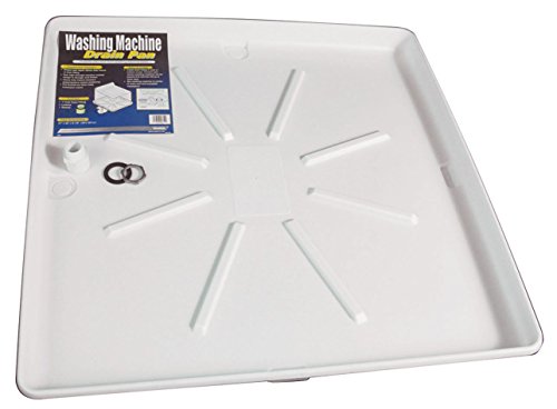 Camco Washing Machine Drain Pan w/PVC Fitting 32'OD x 30', Collects Water Leakage From Underneath Washing Machine and Prevents Floor Damage- White (20752)